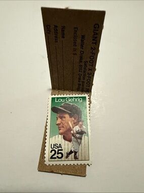 Lou Gehrig USA 25¢ Collectible Postage Stamp - Green & White